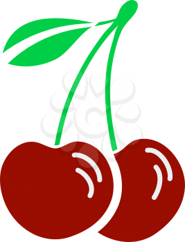 Cherry Icon. Flat Color Design. Vector Illustration.