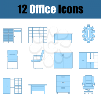 Office Icon Set. Thin Line With Blue Fill Design. Vector Illustration.