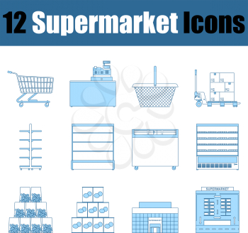 Supermarket Icon Set. Thin Line With Blue Fill Design. Vector Illustration.