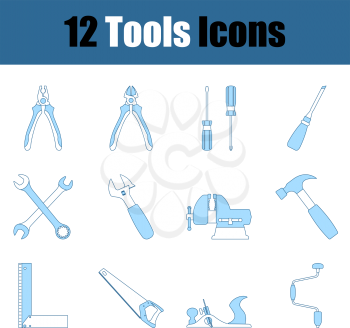 Tools Icon Set. Thin Line With Blue Fill Design. Vector Illustration.