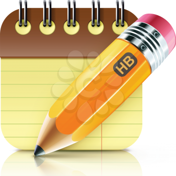 Royalty Free Clipart Image of a Pencil and a Notebook