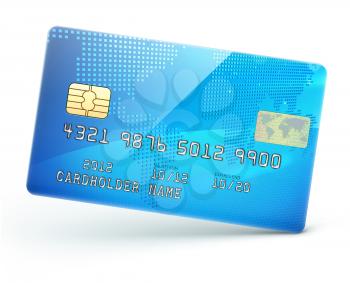 Vector illustration of detailed glossy blue credit card isolated on white background