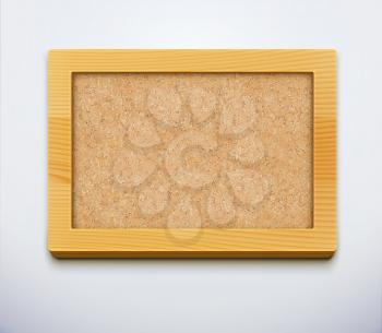 Vector illustration of detailed blank cork bulletin board with wood frame.