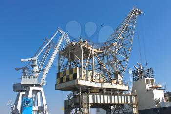 Cranes and ship under construction at the shipyard