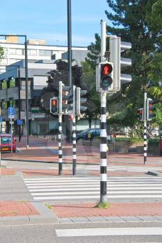 Employed traffic lights at the   crossroads  in Dordrecht, Netherlands.