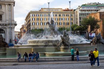 ROME, ITALY - MAY 04, 2014: People near fountain Nayads at Republic Square  in Rome, Italy