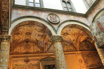 Frescoes decorating the courtyard Palazzo Vecchio. Florence, Italy 