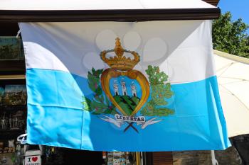 SAN MARINO. SAN MARINO REPUBLIC - AUGUST 08, 2014: Flag of San Marino is sold in gift shops. The Republic of San Marino