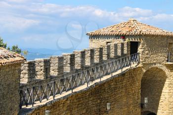 The wall  of fortresses Guaita on Mount Titan. The Republic of San Marino 