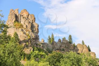 Mountain - fortress in the historical and cultural reserve Tustan. Ukraine