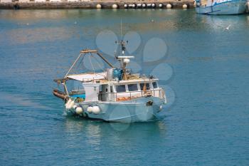 Small boat in the waters of the Tyrrhenian Sea, Elba Island, Tuscany, Italy