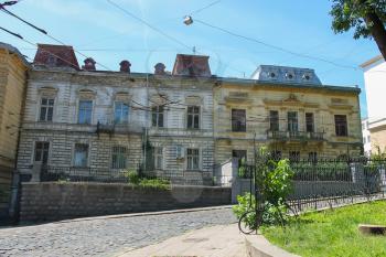 Old stone street in the historical city centre. Lviv, Ukraine