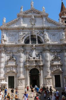 Venice, Italy - August 13, 2016: Tourists near church of Saint Moses (Basilica di San Moise)