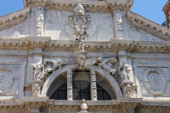 Part of facade of Saint Moses church (Basilica di San Moise) in Venice, Italy