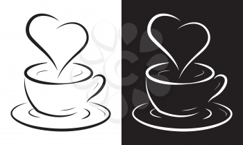 Royalty Free Clipart Image of Coffee Cups with Heart Symbols