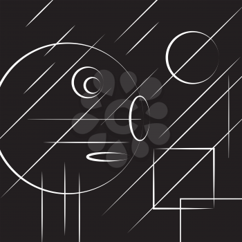 Abstract white head with lines and figures on black background, vector image.