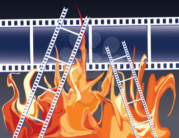 Films in fire flames. Abstract illustration.