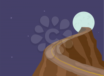 Narrow dangerous mountain road on full moon background. Abstract illustration.
Scalable layered EPS vector file.