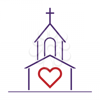 Christian Church and Heart as Love Symbol. Religious love concept. Vector illustration.
