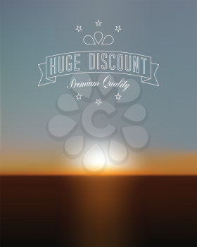 Sale Discount Label with premium quality sign on mesh sunset background. Vector illustration. 