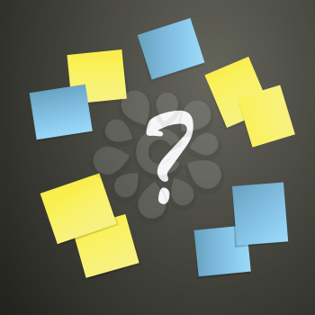 Sticky notes and Question mark on blackboard as brainstorming concept vector illustration.