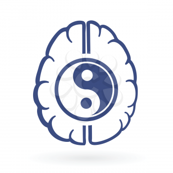 ying-yang and human brain symbols as positive energy life balance concept vector illustration.