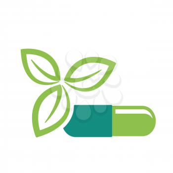 Green leaves and pill as natural medicine therapy health concept vector illustration