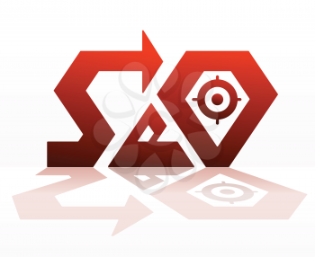 stylized word seo with arrow reach target website optimisation vector illustration
