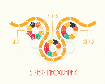 3 steps business template with colored circles infographic vector illustration 