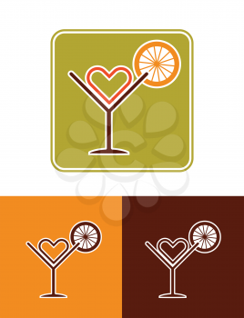 cocktail glass with lemon and heart symbol inside as summer holiday party vector icon