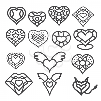 heart shape love symbol hand drawn icon vector set