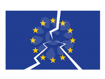 european union flag cracked as eu disintegaration crisis concept vector illustration