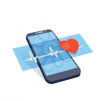 mobile device with heart pulse and heart symbol vector illustration