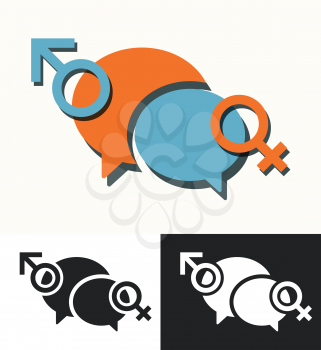 male female symbols with speech bubbles as communication concept abstract vector illustration