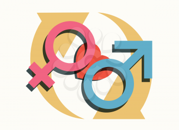 male female heart cycling symbols modern relationship gender concept vector illustration