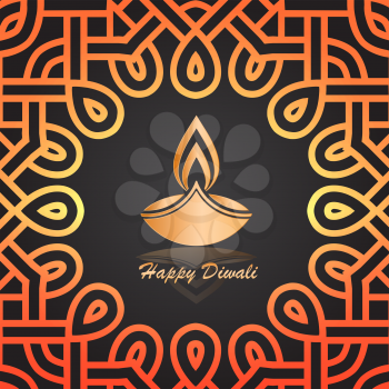 happy diwali traditional festive lamp symbol with traditional pattern decorative vector illustration
