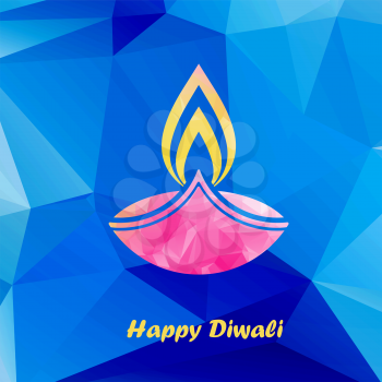 happy diwali traditional festive lamp symbol colorful low polygonal style vector illustration