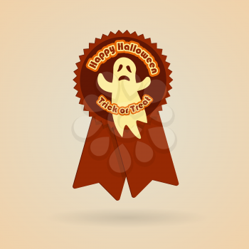 happy halloween trick or treat badge with flying ghost holiday vector illustration