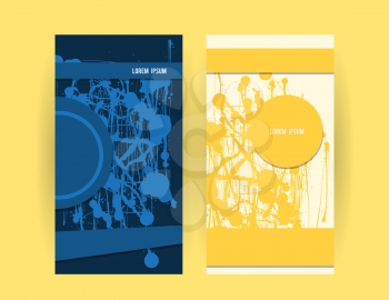 Blue and yellow booklet template. Abstract vector background illustration. Flyer with copy-space for advertisement text. Creative ads designs.