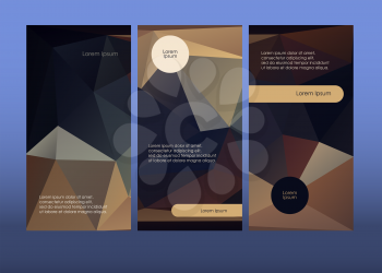 Vertical booklet layout templates. Dark brochure leaflet cards. Vector illustration. Low polygonal stylized headlines.