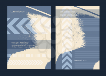 Flyer grunge style texture blue yellow set. Abstract brochure headpage templates. Promotion booklet vector illustration. Vertical cover leaflet collection.