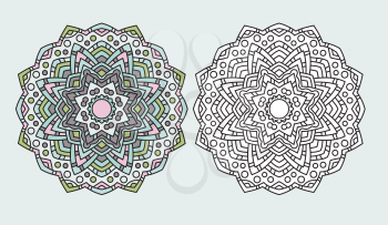 ABstract mandala flower symbol zen-tangle coloring drawing page vector illustration.