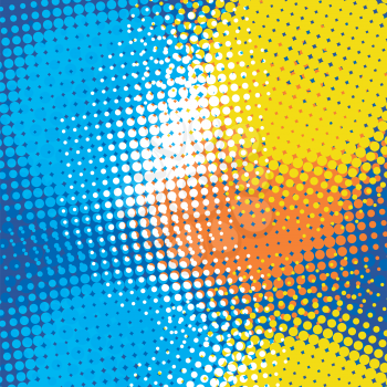Halftone color vector background. Dots blue yellow orabge white abstract template.