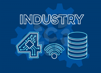 Modern industrial manufacturing concept Industry 4.0. Safety wireless data storage Smart Machine technology. 