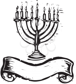 Royalty Free Clipart Image of a Menorah and Banner