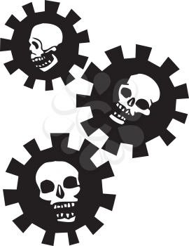 Royalty Free Clipart Image of Skulls in Mechanical Gears