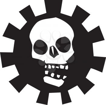 Royalty Free Clipart Image of a Skull in a Mechanical Gear