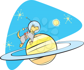 Royalty Free Clipart Image of a Dog Wearing a Jet Pack in Space