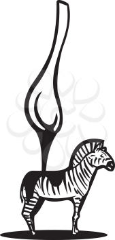 Spoon pouring black liquid over a zebra with stripes.