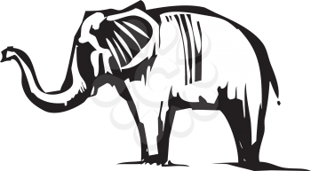 Woodcut Style image of an Asian Elephant